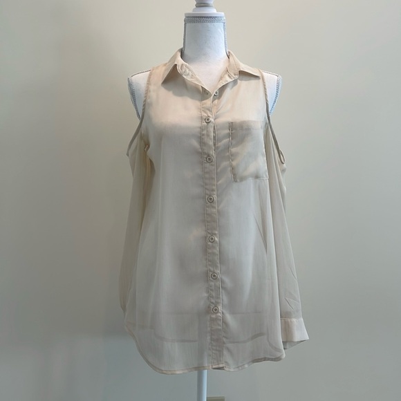 Kirra Cream Color Button Up with Open Shoulders. - Picture 1 of 11